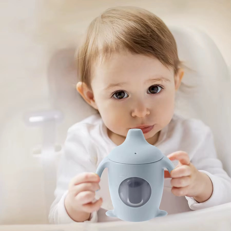Color Kids Baby Cup Toddler Dining Cup Baby Silicone Transparent Water Bottle with Handle Milk Cups for Toddlers Baby Stuff