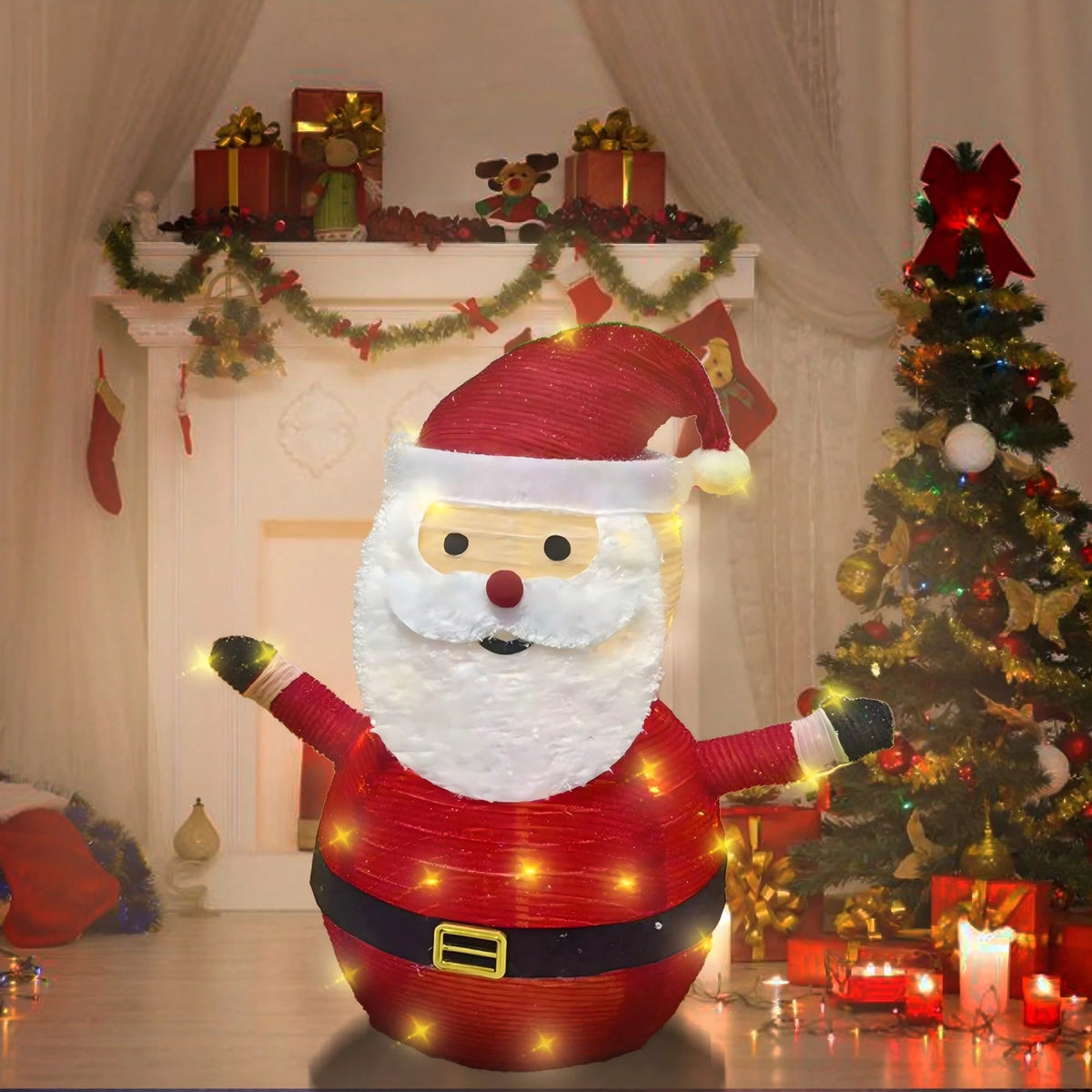 Lit Christmas Standing Decoration, 27-Inch Santa with 45 LED Lights, Foldable Pre-Lit Home Christmas Decoration, Suitable for Indoor and Outdoor Christmas Decoration, Garden and Yard Christmas Decoration, Outdoor Decorative Lights