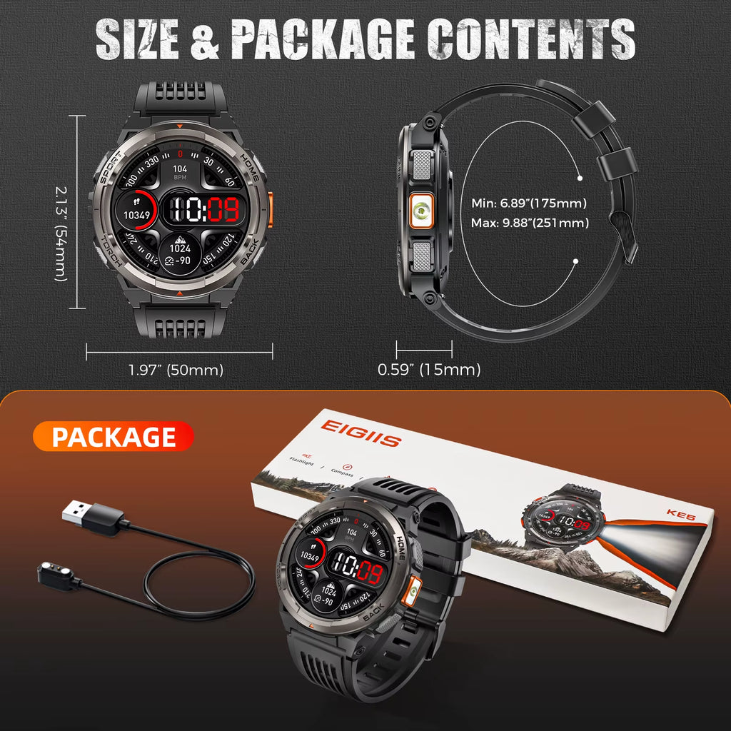 Smart Watch KE5 2024 3ATM Waterproof Original Design Sports Watch with Compass and Altitude Barometer LED Flashlight Call
