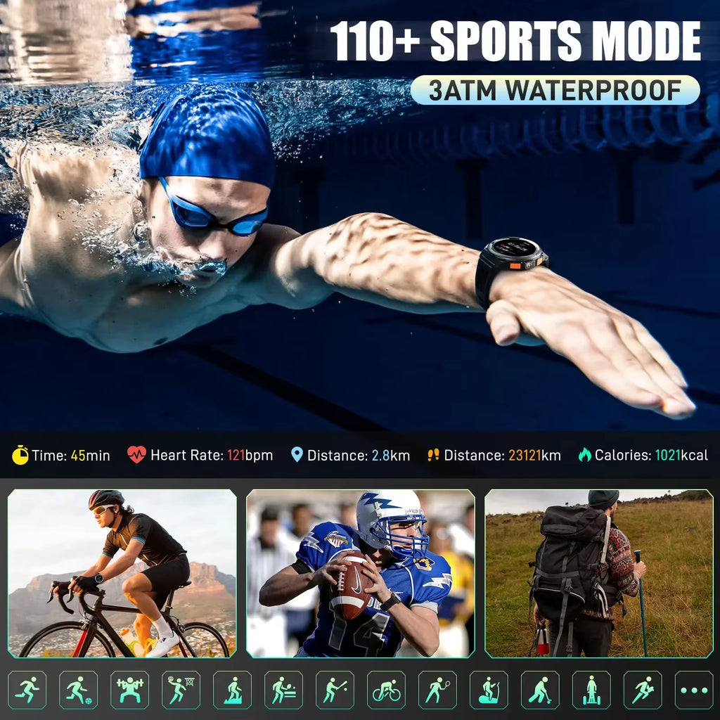 Smart Watch KE5 2024 3ATM Waterproof Original Design Sports Watch with Compass and Altitude Barometer LED Flashlight Call