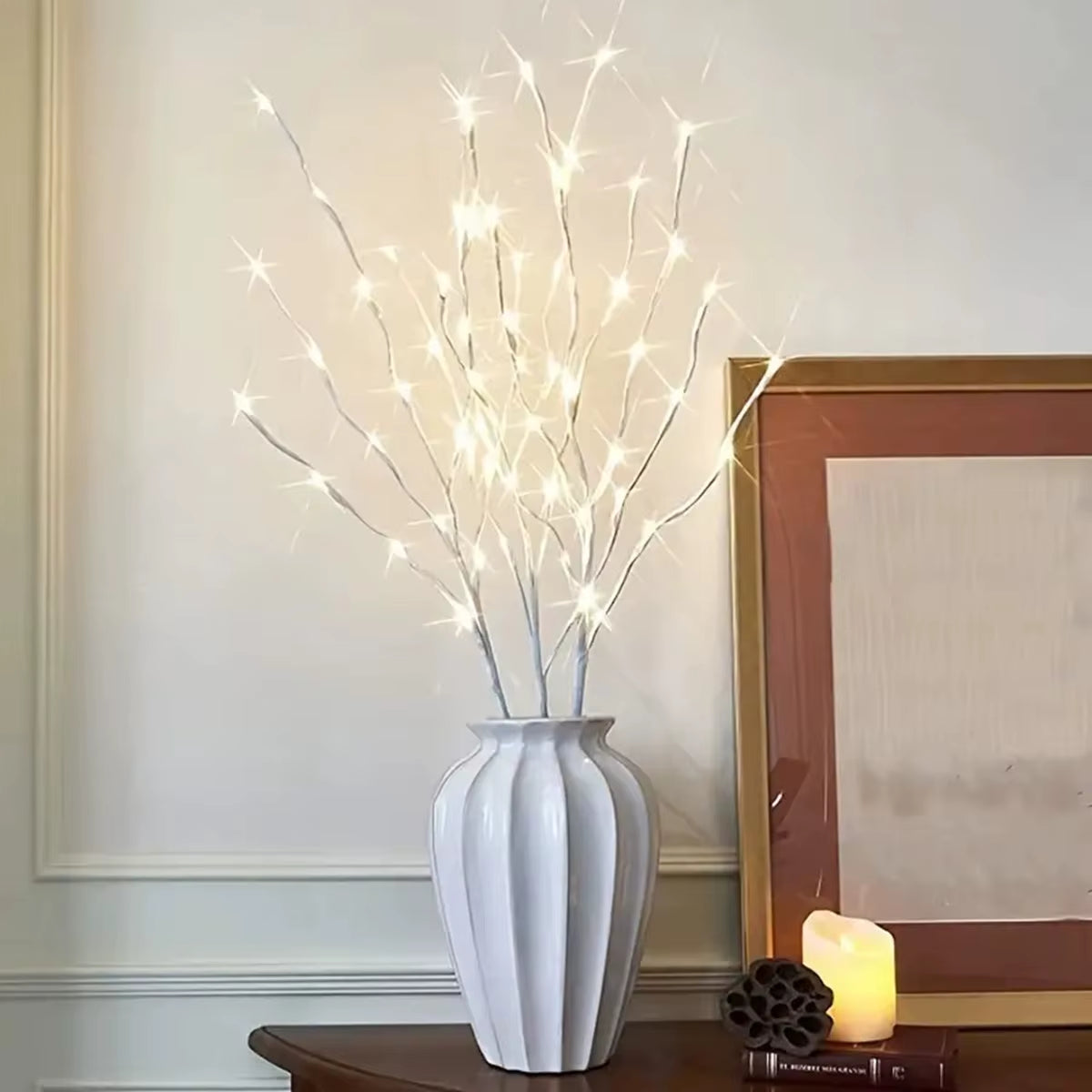 1 PC White Birch Branch Lights Battery Operated 20 LED Fairy Lights Willow Branches for Home Bedroom inside Outdoor Decoration
