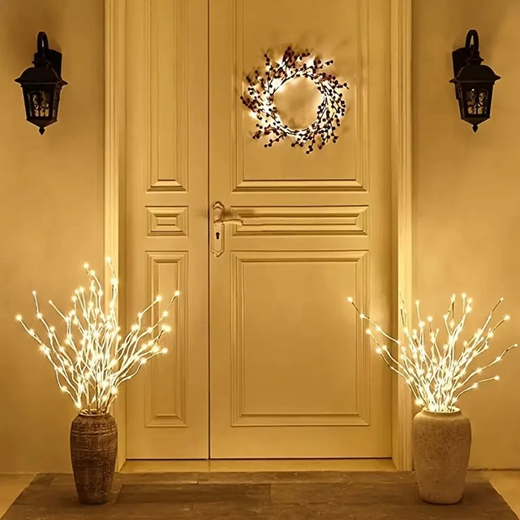 1 PC White Birch Branch Lights Battery Operated 20 LED Fairy Lights Willow Branches for Home Bedroom inside Outdoor Decoration
