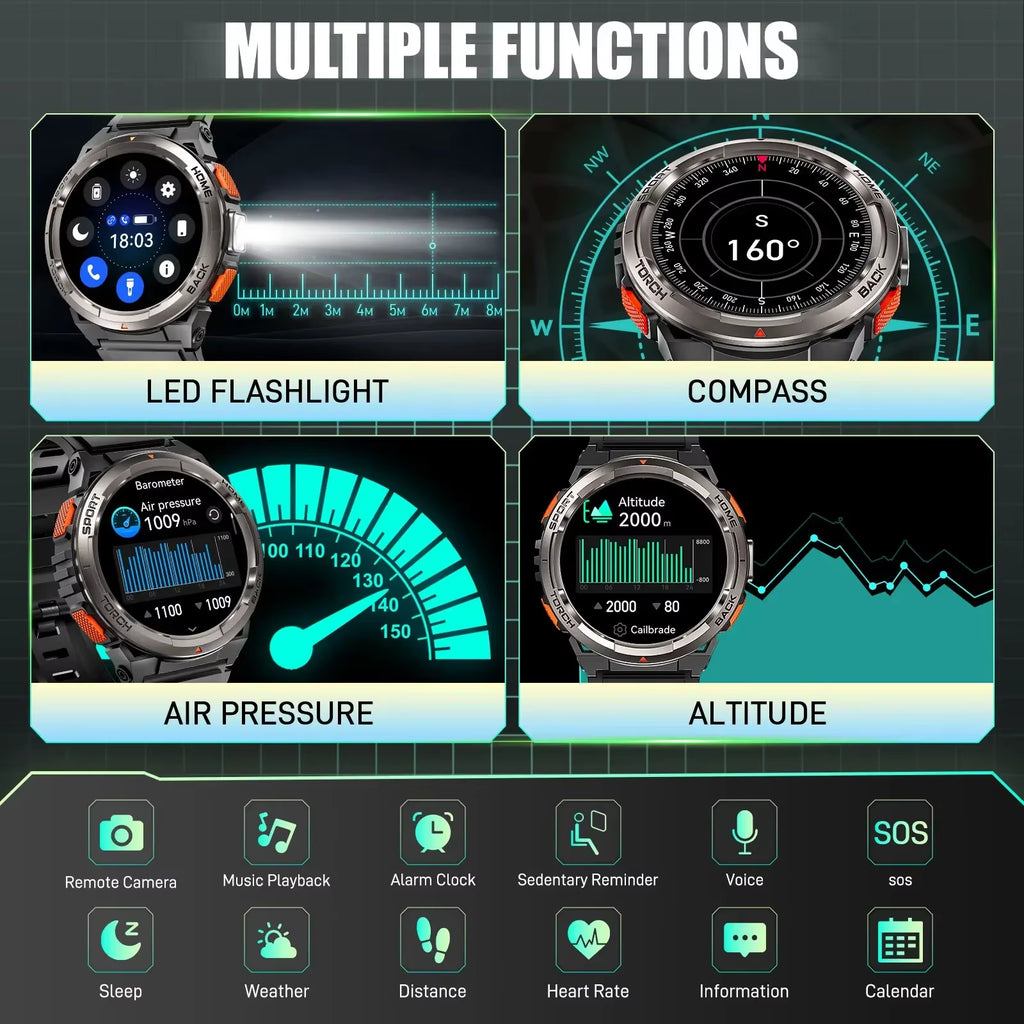 Smart Watch KE5 2024 3ATM Waterproof Original Design Sports Watch with Compass and Altitude Barometer LED Flashlight Call
