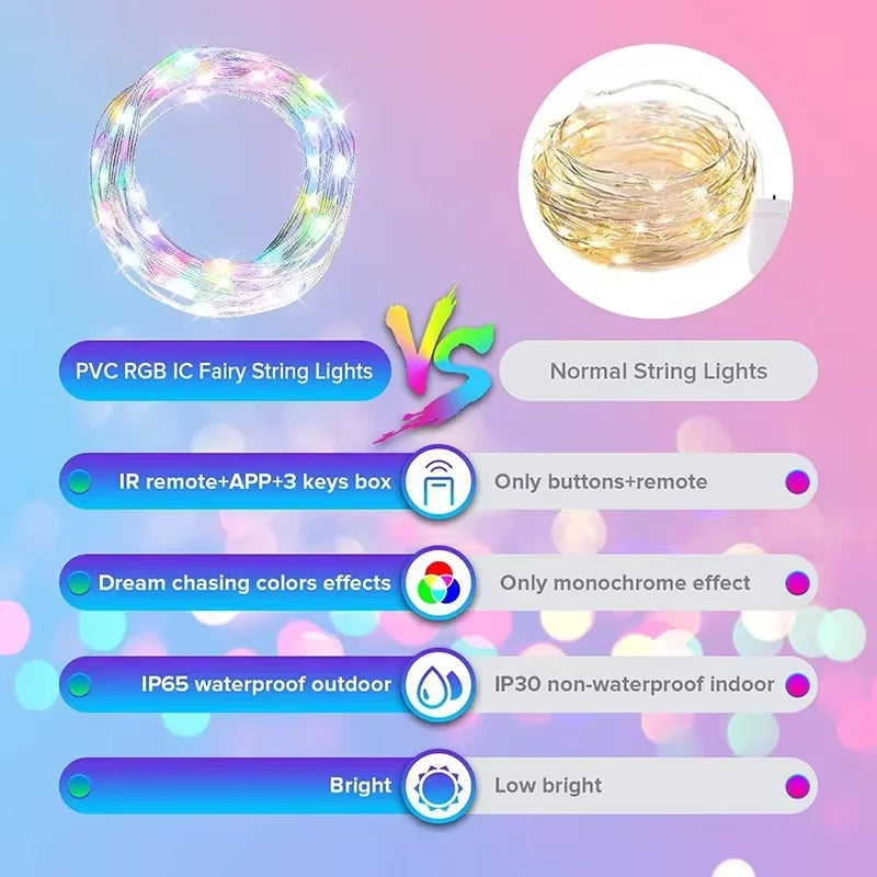 Dreamcolor Rgb Led Strip WS2812B Bluetooth Smart String Fairy Lights Christmas Garland Light Waterproof for Party Curtain Room