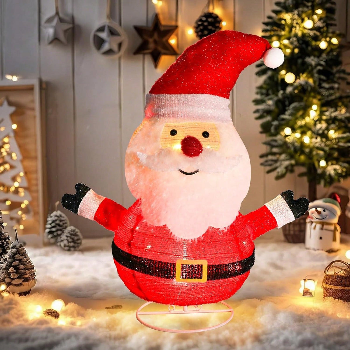 Lit Christmas Standing Decoration, 27-Inch Santa with 45 LED Lights, Foldable Pre-Lit Home Christmas Decoration, Suitable for Indoor and Outdoor Christmas Decoration, Garden and Yard Christmas Decoration, Outdoor Decorative Lights